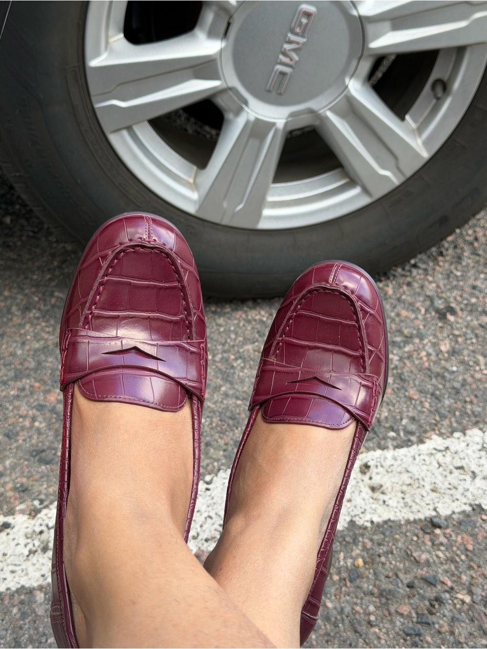 Michael Kors Women's Croc-Embossed Penny Loafers in Burgundy